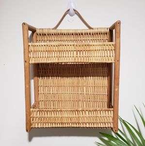 Vintage Wicker Rattan & Bamboo Boho Hanging Shelf
